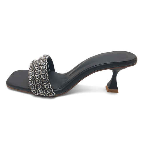 Black And Gold 4536 Crystal Strap Heel Sandal For Women